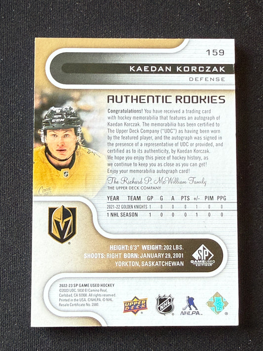 Kaedan Korczak #159 Authentic Rookies /49