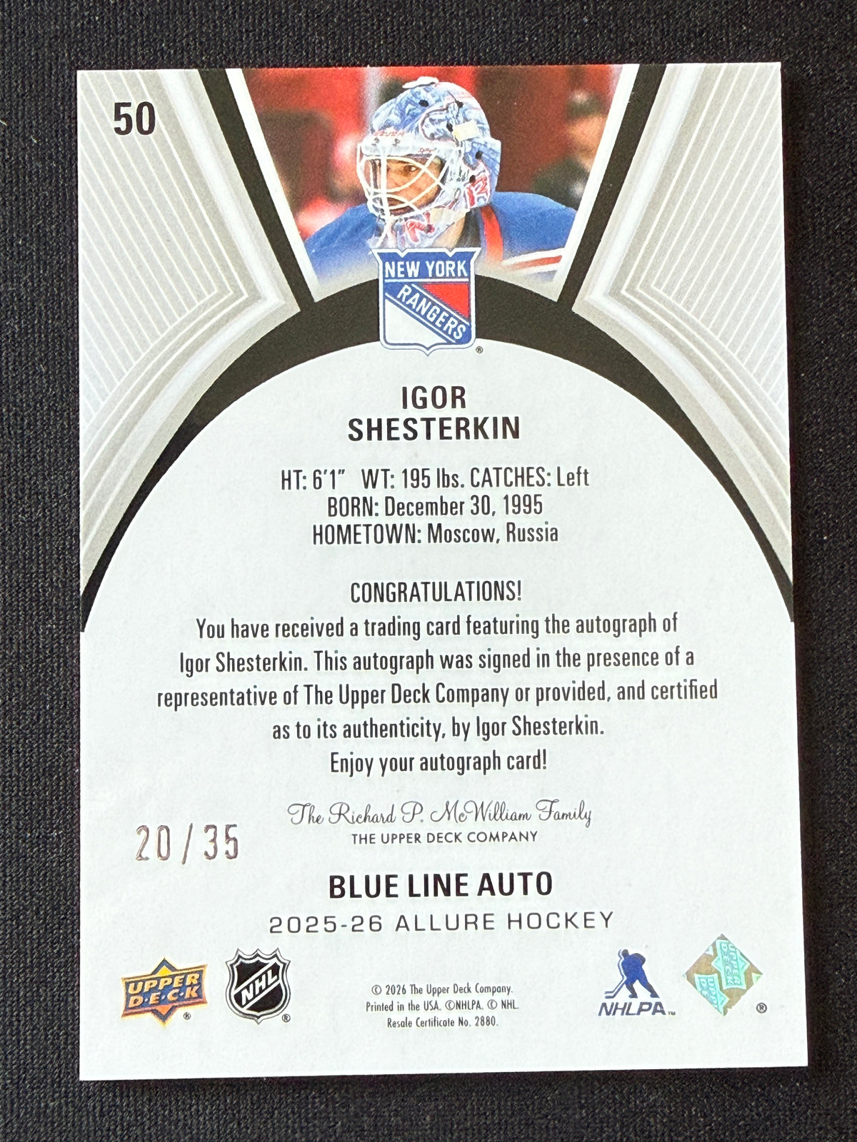 Igor Shesterkin #50 Allure [Blue Line Auto] /35