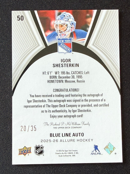 Igor Shesterkin #50 Allure [Blue Line Auto] /35
