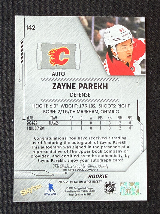 Zayne Parekh [RC] #142 Metal Universe [Auto]