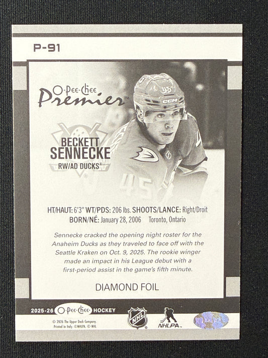 Beckett Sennecke [RC] #P-91 Premier [Diamond Foil] /75