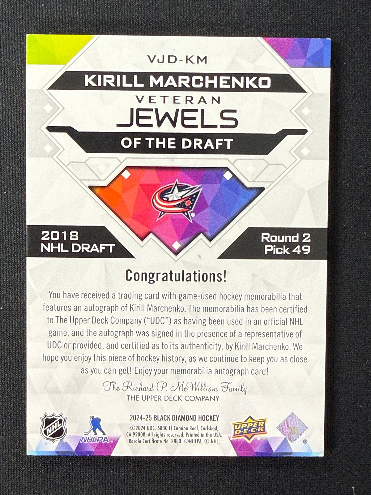 Kirill Marchenko #VJD-KM Veteran Jewels of the Draft | 53/99