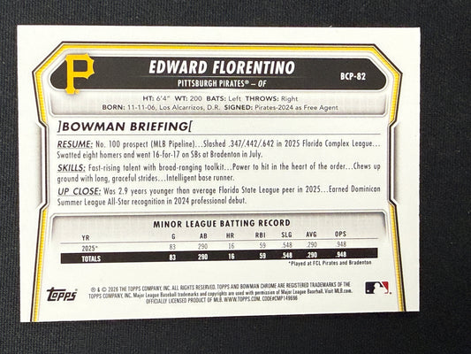 Edward Florentino #BCP-82 Bowman Chrome Prospect [Burgundy Mojo Refractor] /275