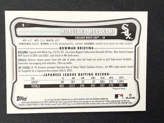 Munetaka Murakami [RC] #9 Bowman Chrome [Blue Mojo] 083/150