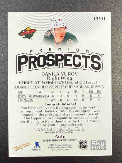 Danila Yurov [RC] #PP-11 Premium Prospects [Auto]