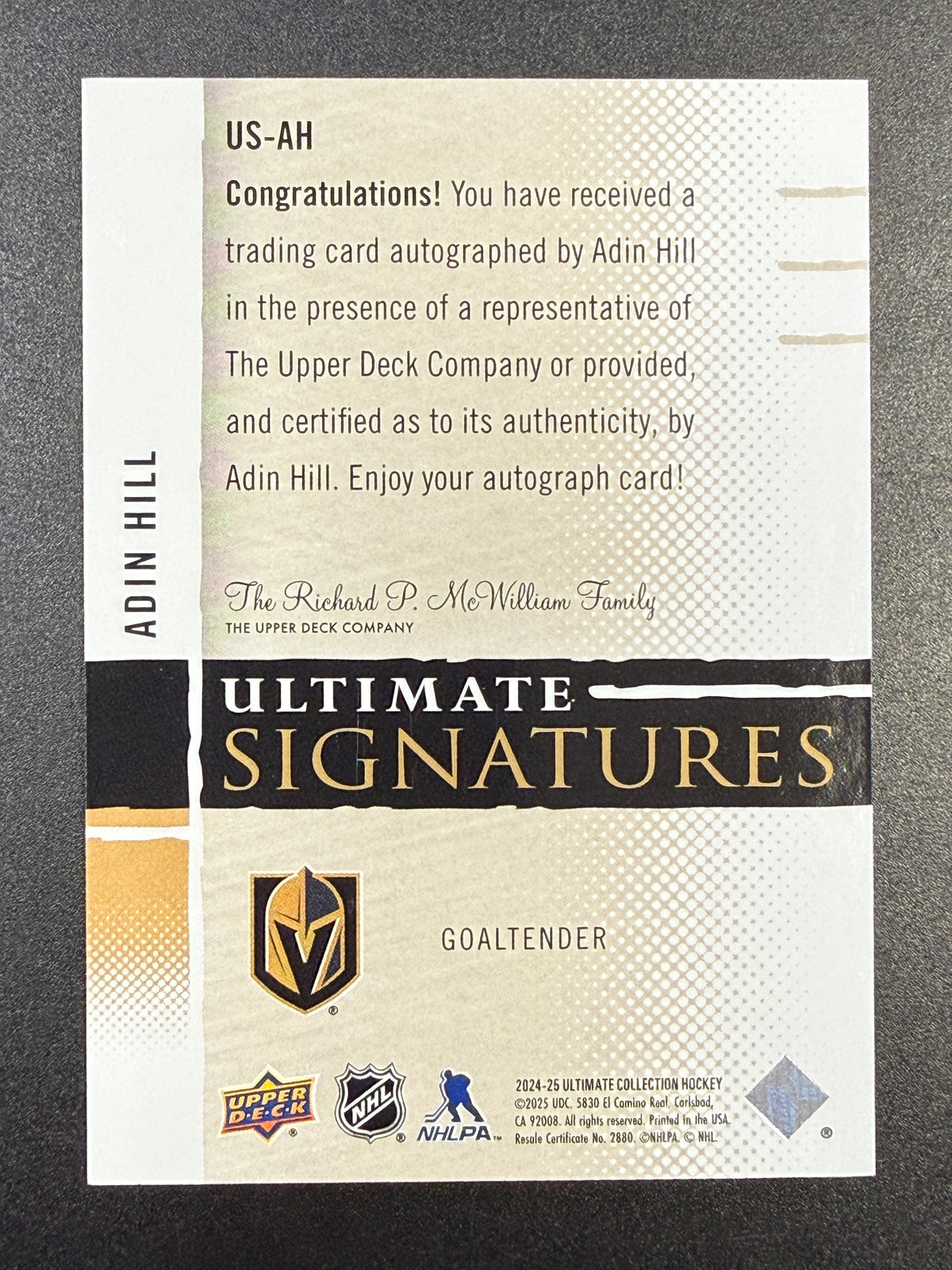 Adin Hill #US-AH Ultimate Signatures