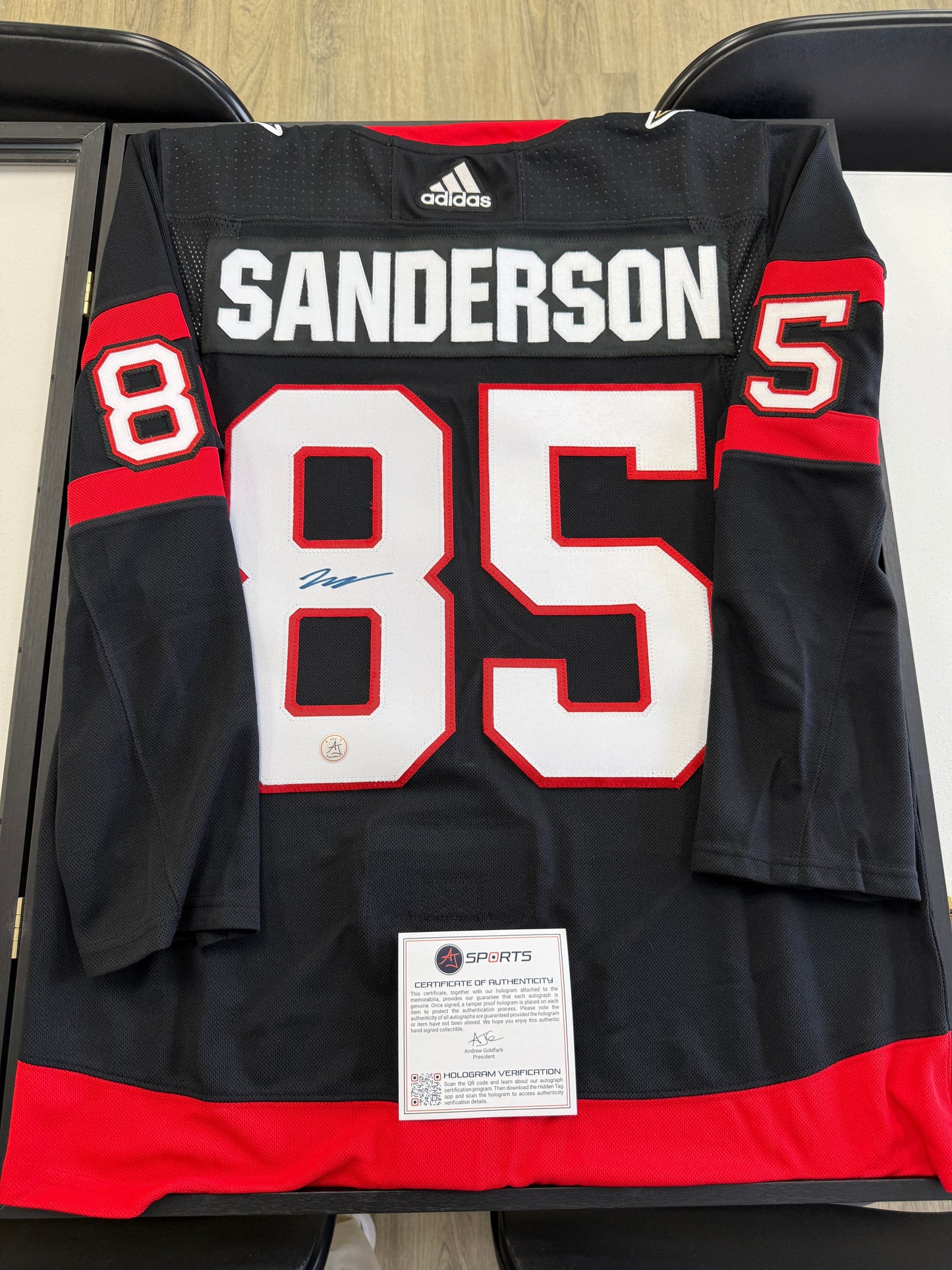 Jake Sanderson Adidas Ottawa Senators Autographed Jersey /22 with AJ Sports COA