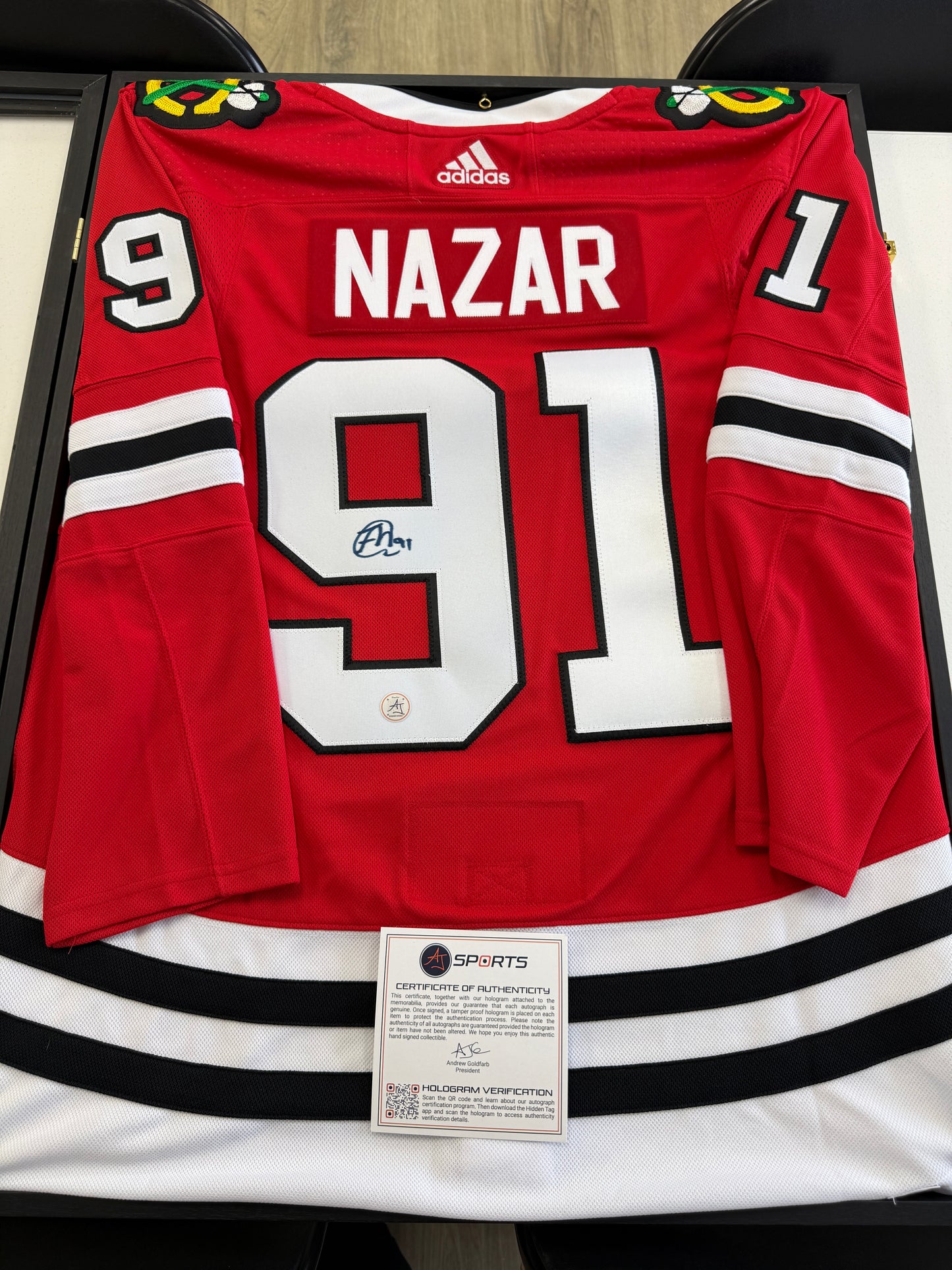 Frank Nazar Adidas Autographed Chicago Blackhawks Jersey with AJ Sports COA