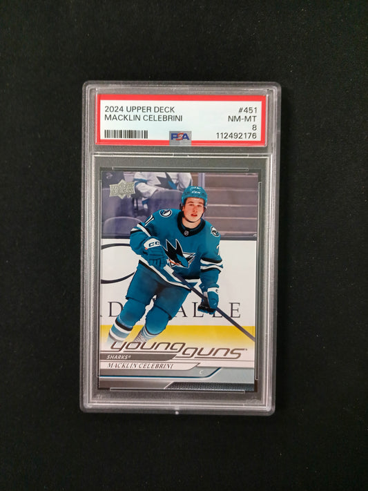 [PSA 8] Macklin Celebrini #451 Young Guns 2024-25 Upper Deck Series Two