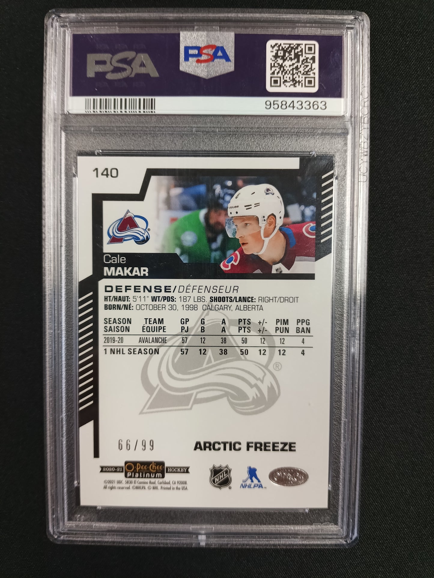 [PSA 10] 66/99 | Cale Makar #140 O Pee CHEE Platinum [Arctic Freeze]