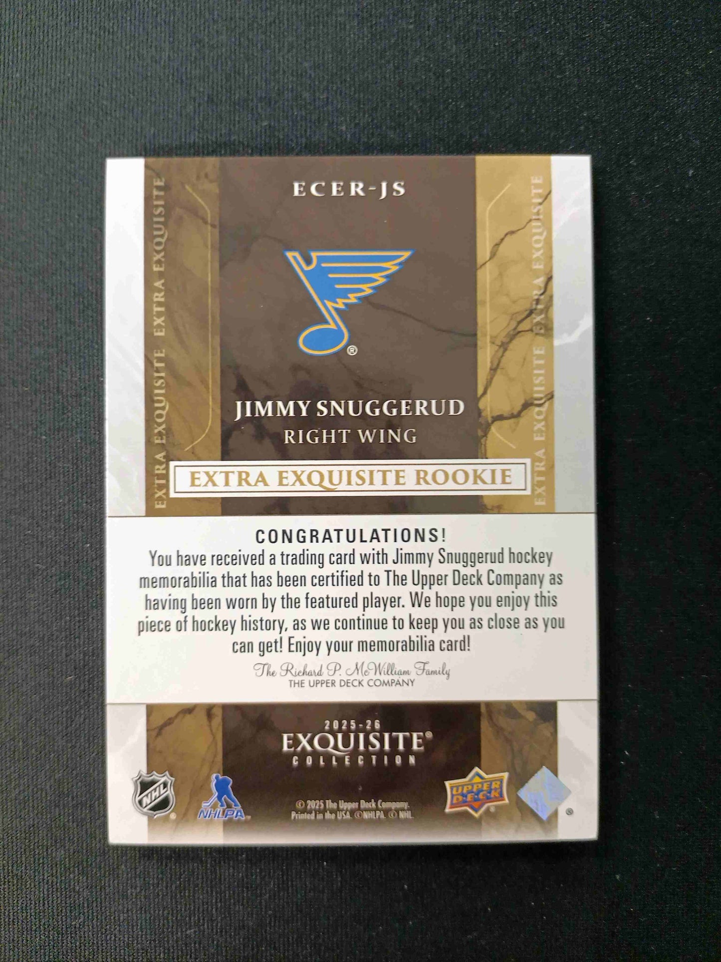 172/349 | Jimmy Snuggerud #ECER-JS Extra Exquisite Rookie Patch