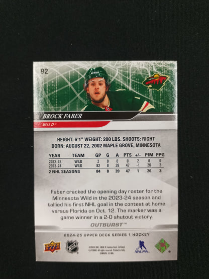 Brock Faber 24-25 UD Series 1 Hockey Red Outburst 15/25