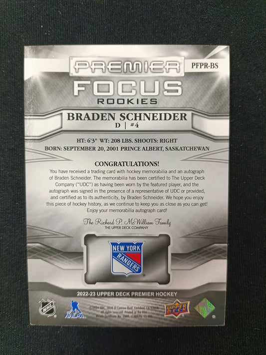 052/125 | Braden Schneider #PFPR-BR Premier Focus Rookies Auto Patch