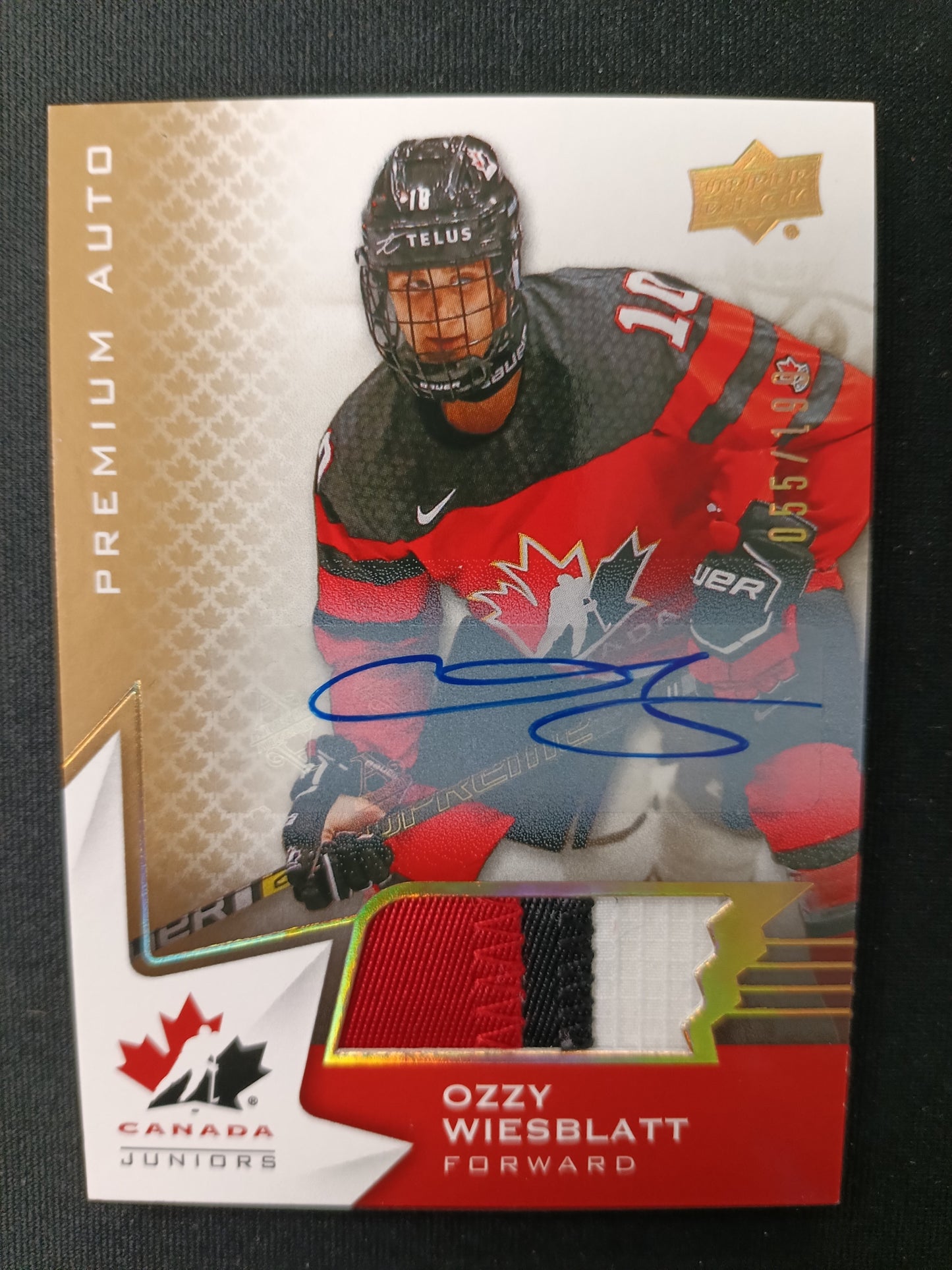 Ozzy Wiesblatt 2020 Team Canada Juniors Premium Auto 55/199