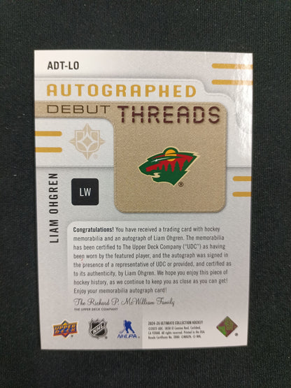 Liam Ohgren 24-25 Ultimate Collection Hockey Autographed Debut Threads 49/99