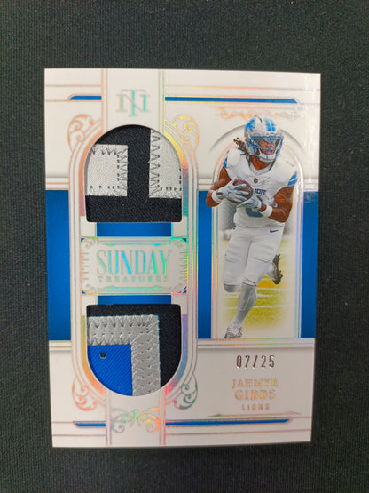 7/25 | Jahmyr Gibbs #ST-JGS Sunday Treasures Dual Patch