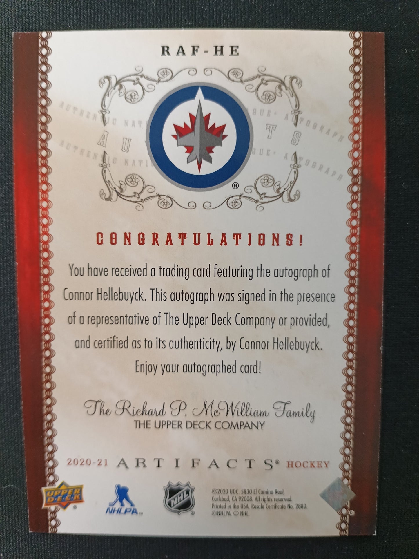 Connor Hellebuyck 20-21 Artifacts 11/49