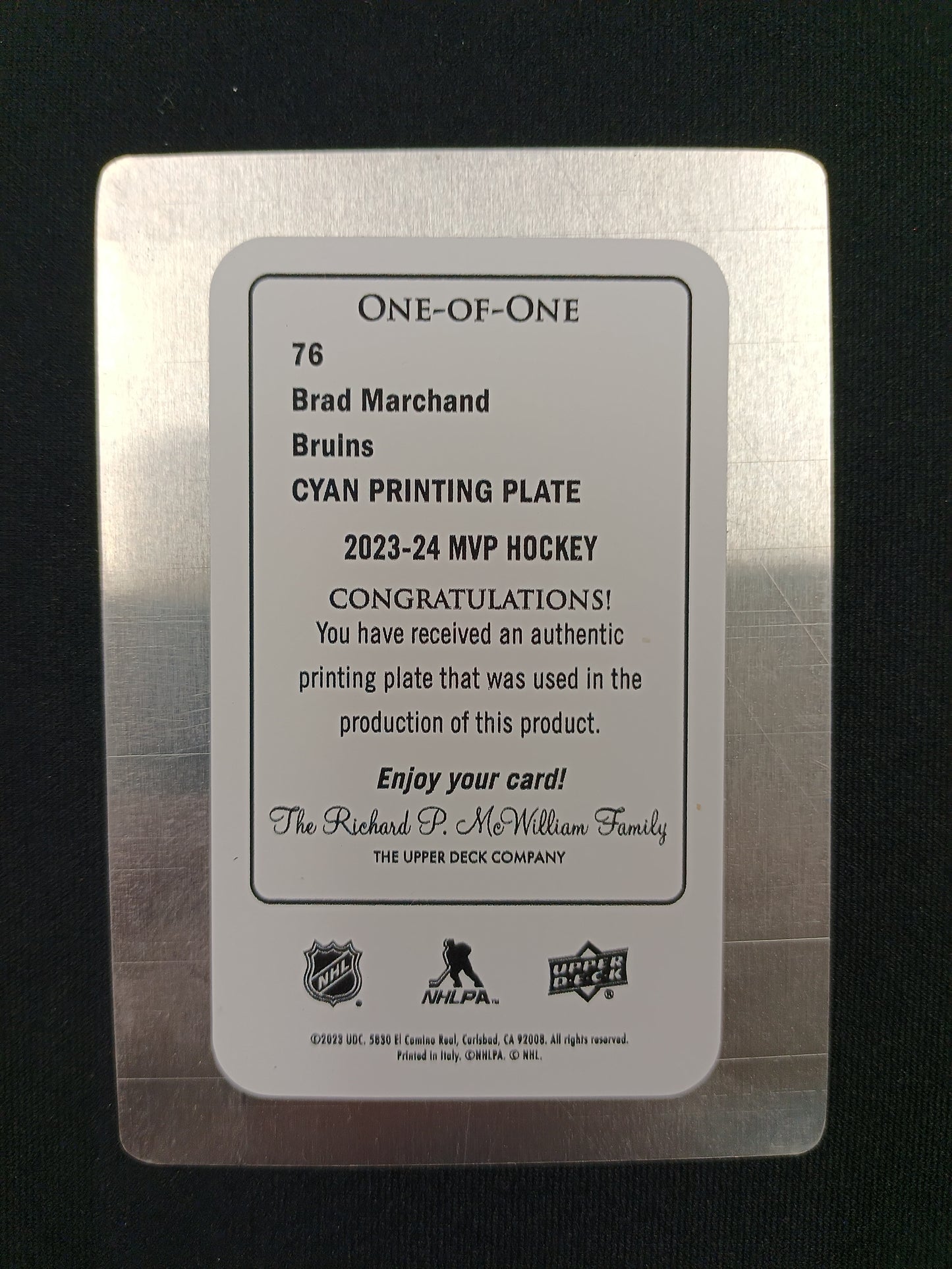 1/1 | Brad Marchand #76 MVP 2023-24 [Cyan Printing Plate]