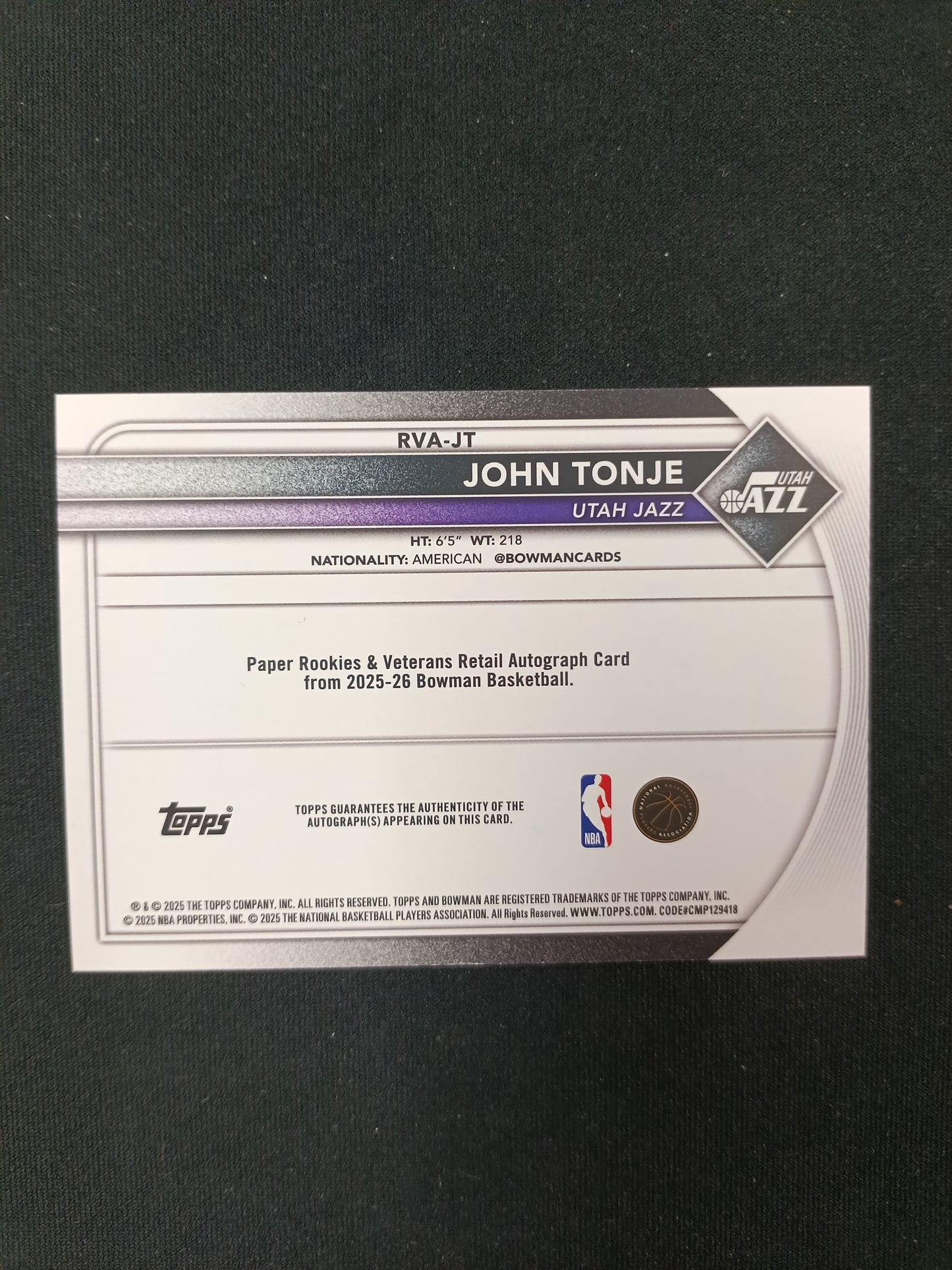 18/25 | John Tonje [RC] #RVA-JT Paper Rookies & Veterans [Auto]