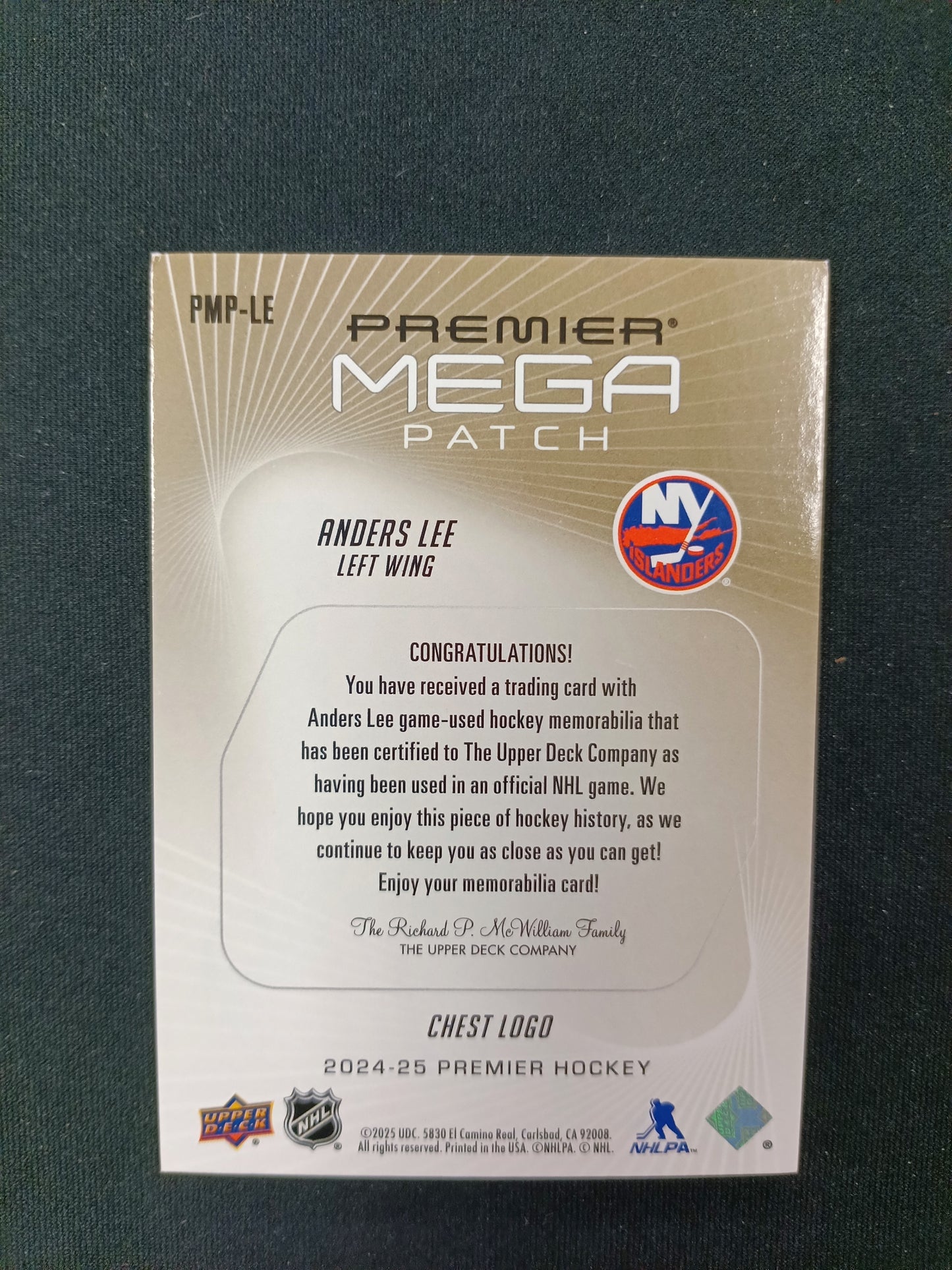 15/22 | Anders Lee #PMP-LE Premier MEGA Patch [Chest Logo]