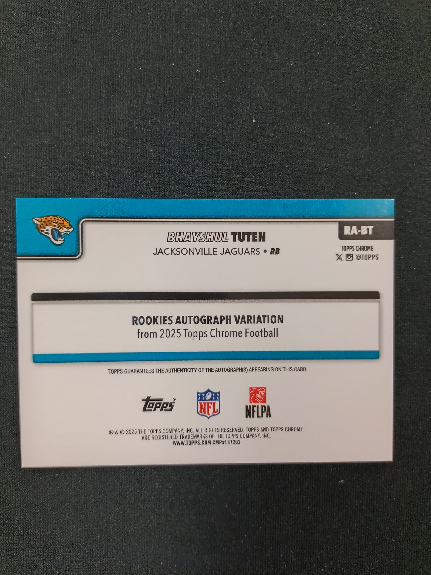 Bhayshul Tuten [RC] #RA-BT Topps Chrome 2025 Auto