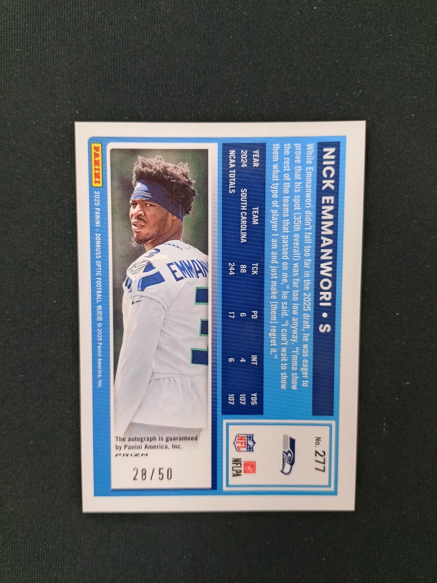 28/50 | Nick Emmanwori #277 Rated Rookie Auto