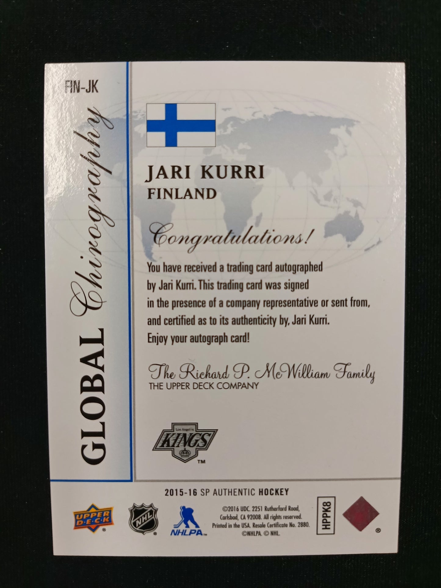 Jari Kurri 15-16 SP Authentic Hockey Global Chirography