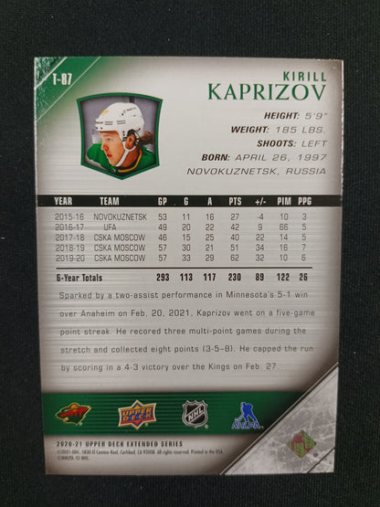 Kirill Kaprizov Rookies 20-21 UD Extended Series