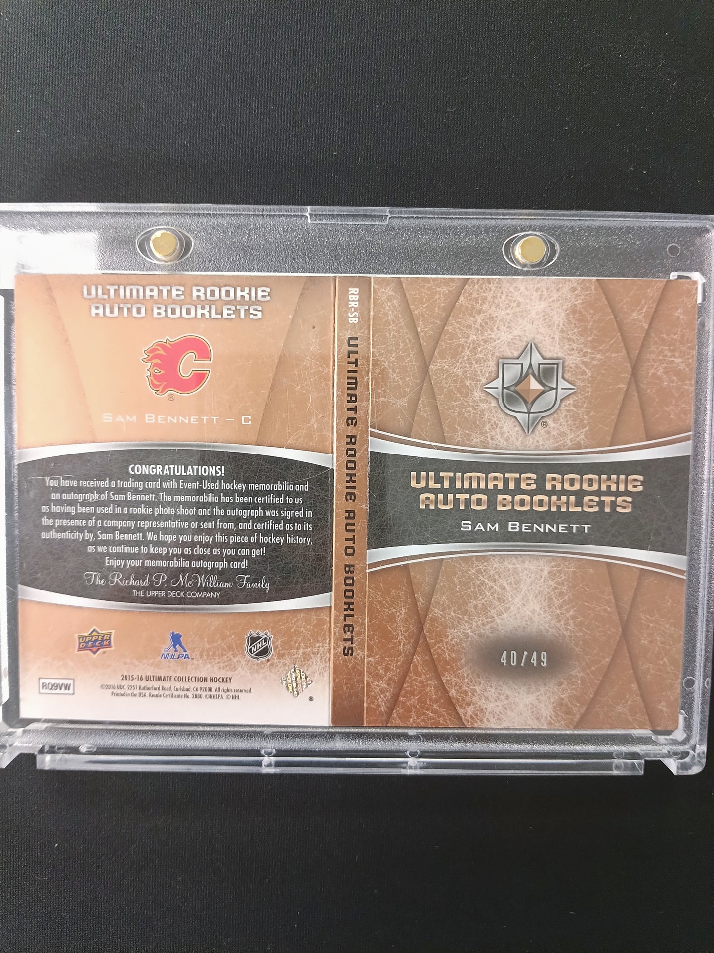 40/49 | Sam Bennett #RBR-SB Ultimate Rookie Auto Booklet