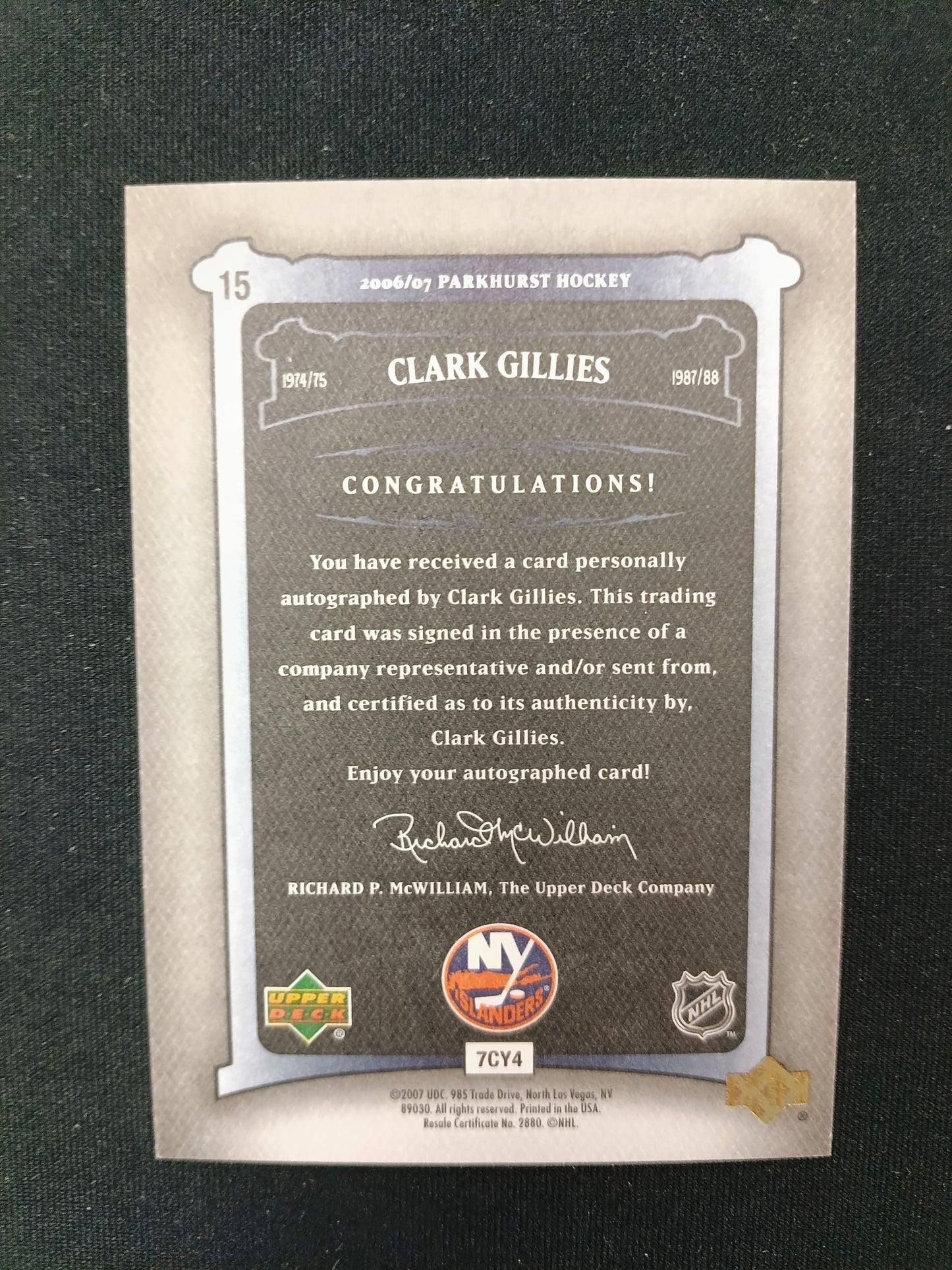 Clark Gilles #15 Parkhurst Auto
