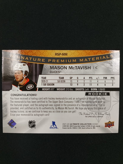 Mason McTavish 21-22 Ultimate Signature Premium Material 29/65