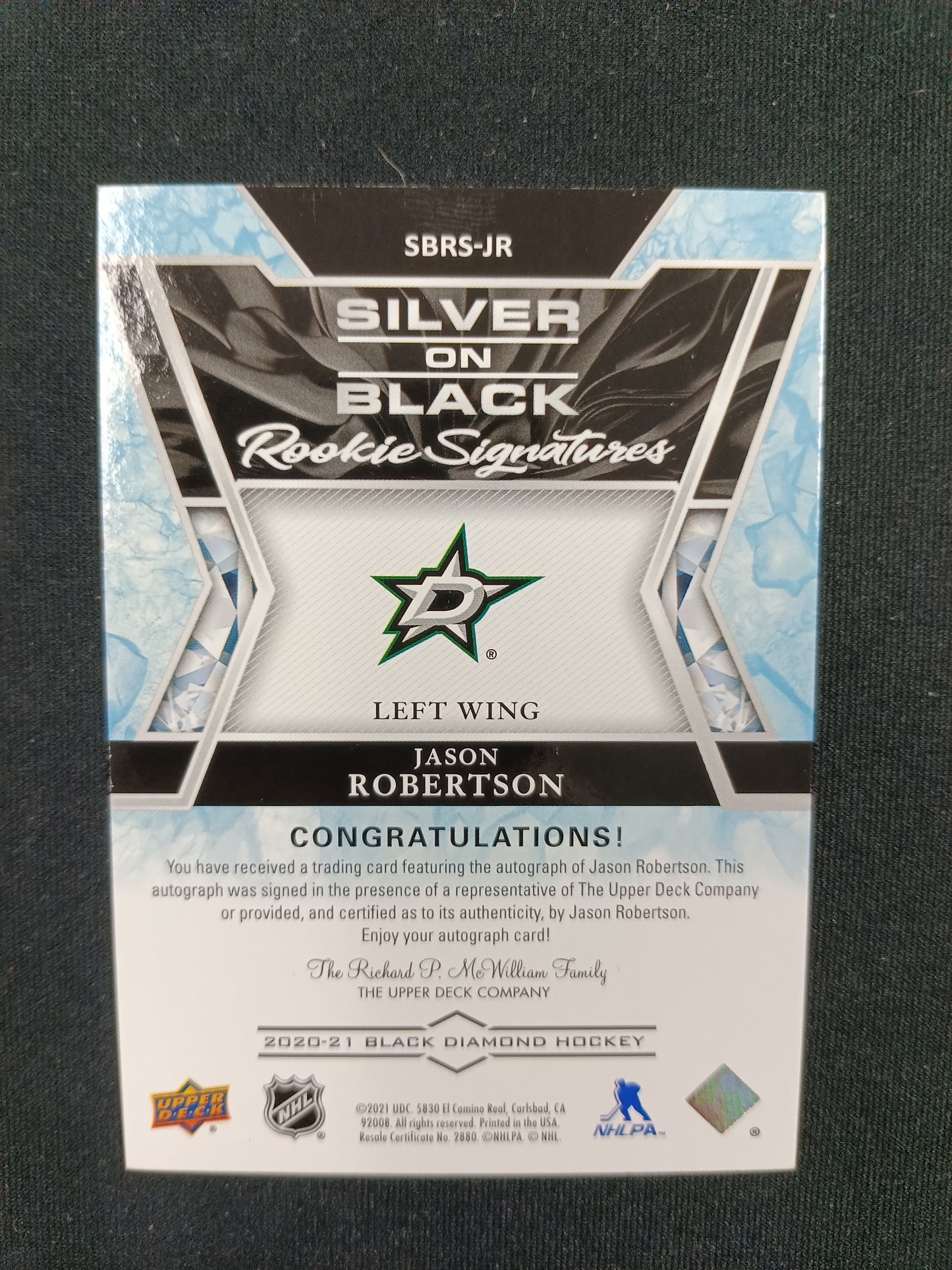 24/25 | Jason Robertson #SBRS-JR Silver on Black Rookie Signatures