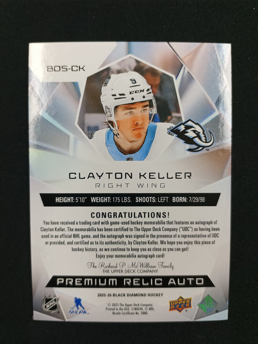 11/25 | Clayton Keller #BDS-CK Black Diamond [Premium Relic Auto]