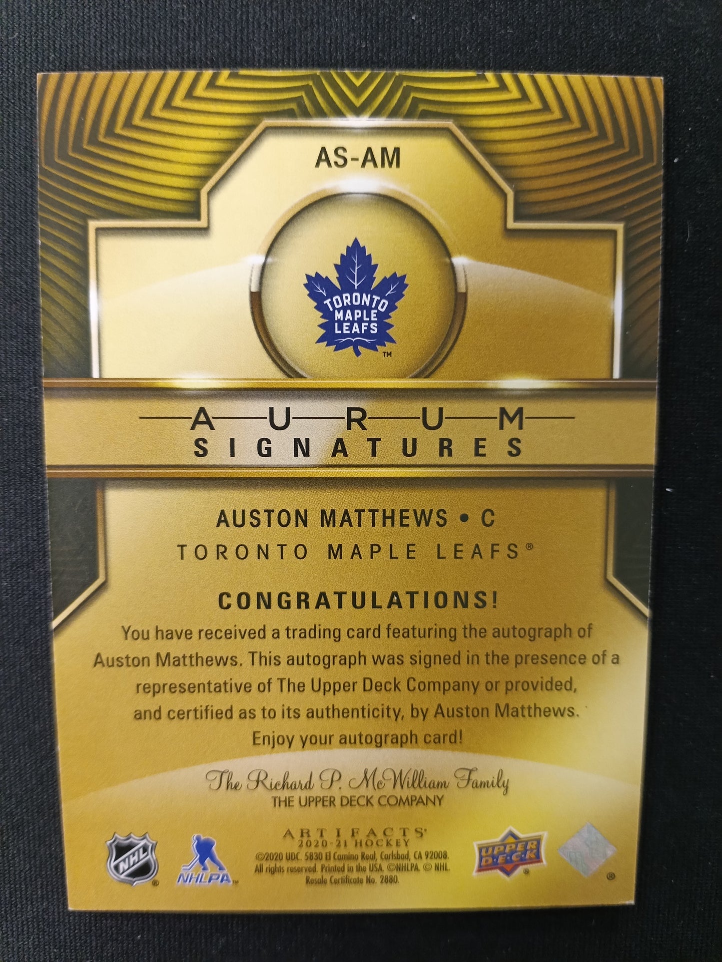 01/25 | Auston Matthews #AS-AM Aurum Signatures
