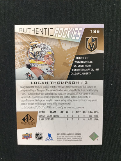 024/135 | Logan Thompson #196 Authentic Rookies Auto Patch