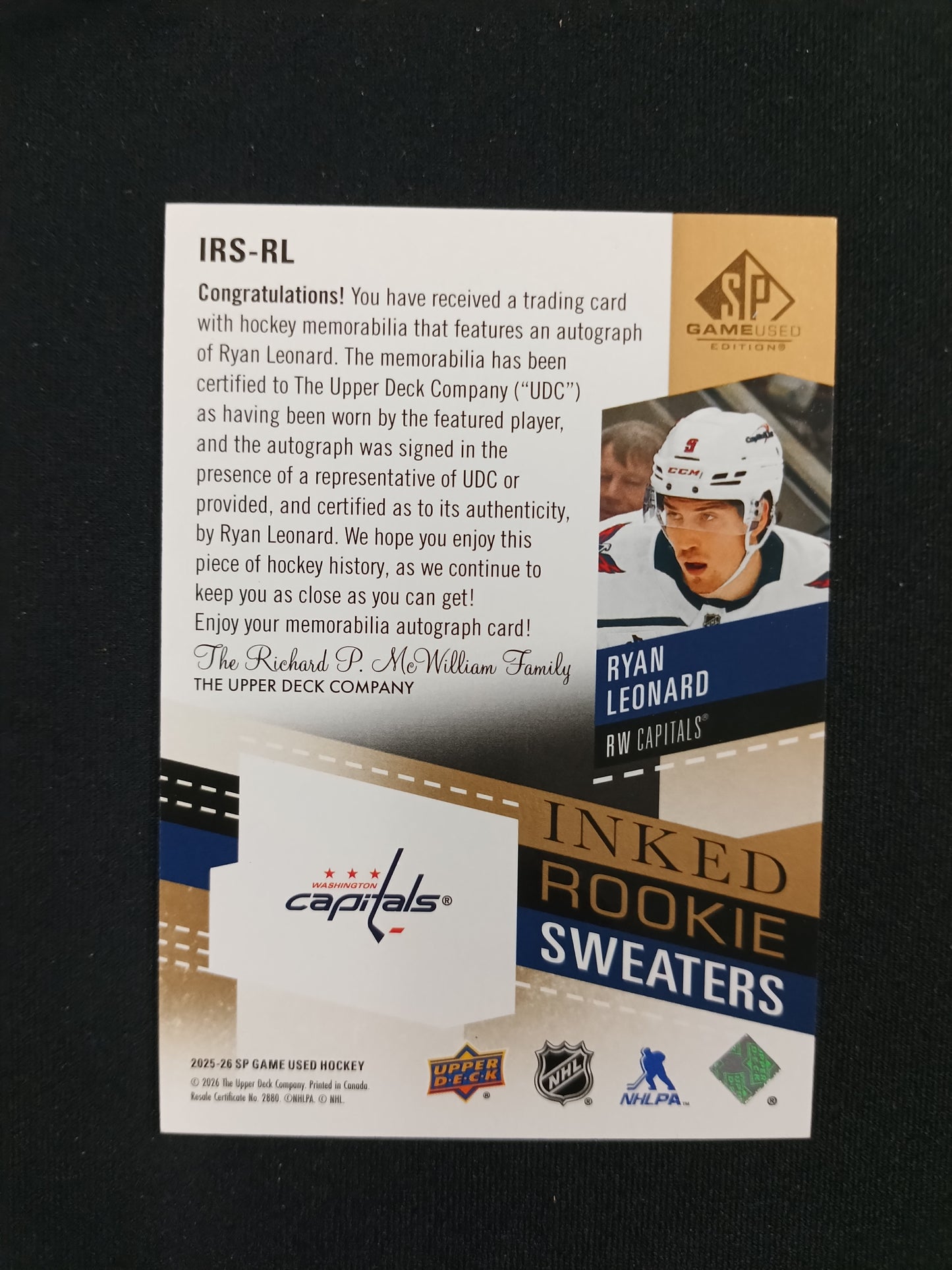 20/25 | Ryan Leonard #IRS-RL Inked Rookie Sweaters