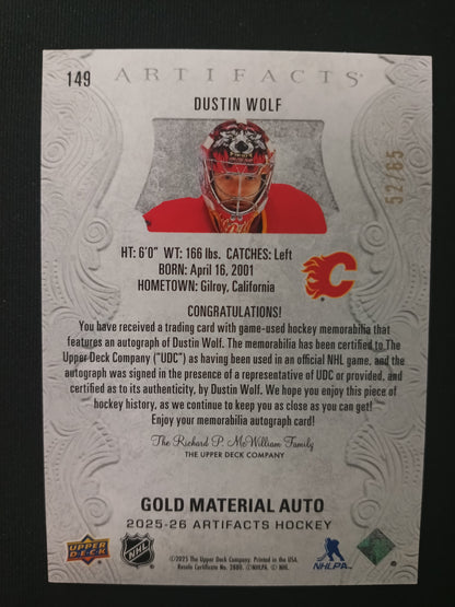 52/65 | Dustin Wolf #149 Artifacts [Gold Material Auto]