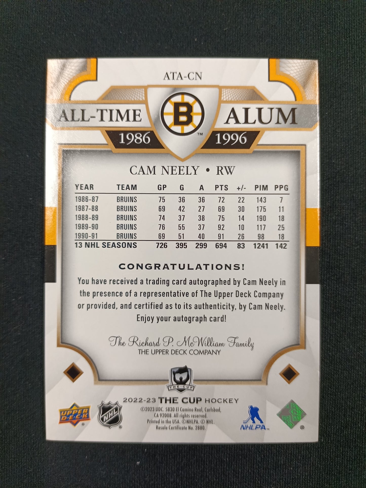 20/25 | Cam Neely #ATA-CN All-Time Alum Auto