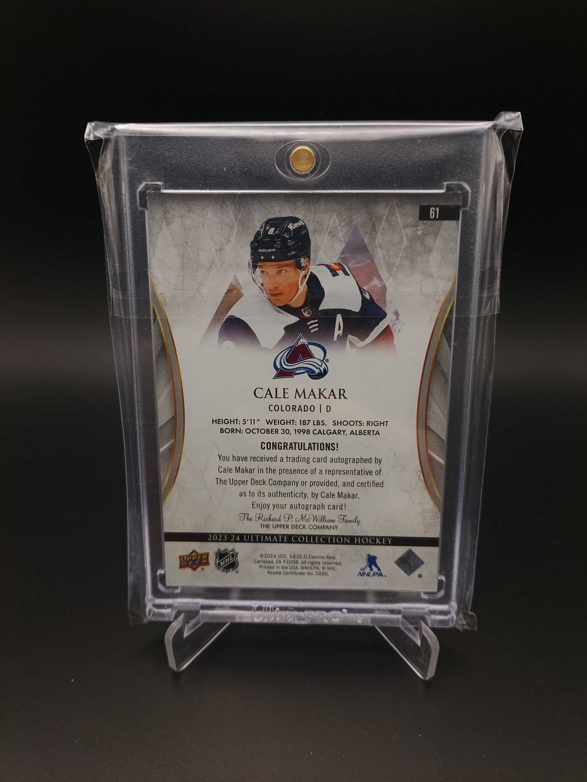 Cale Makar #61 Ultimate Collection Auto