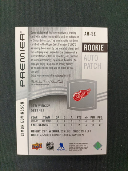 234/249 | Simon Edvinsson #AR-SE Premier Rookie Auto Patch