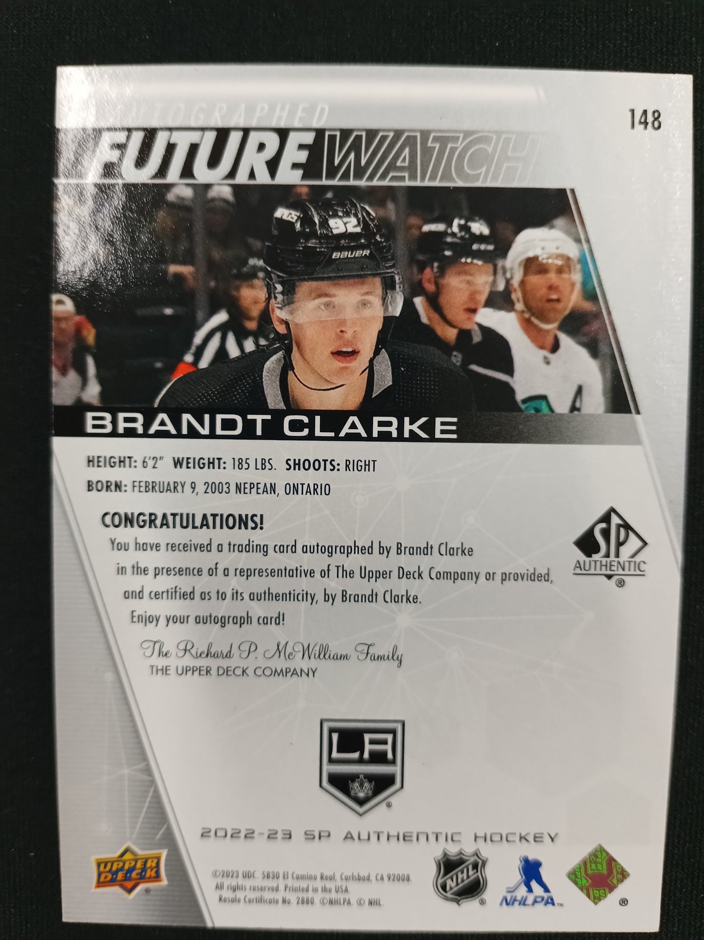Brandt Clarke 22-23 SP Authentic Hockey FWA 111/999