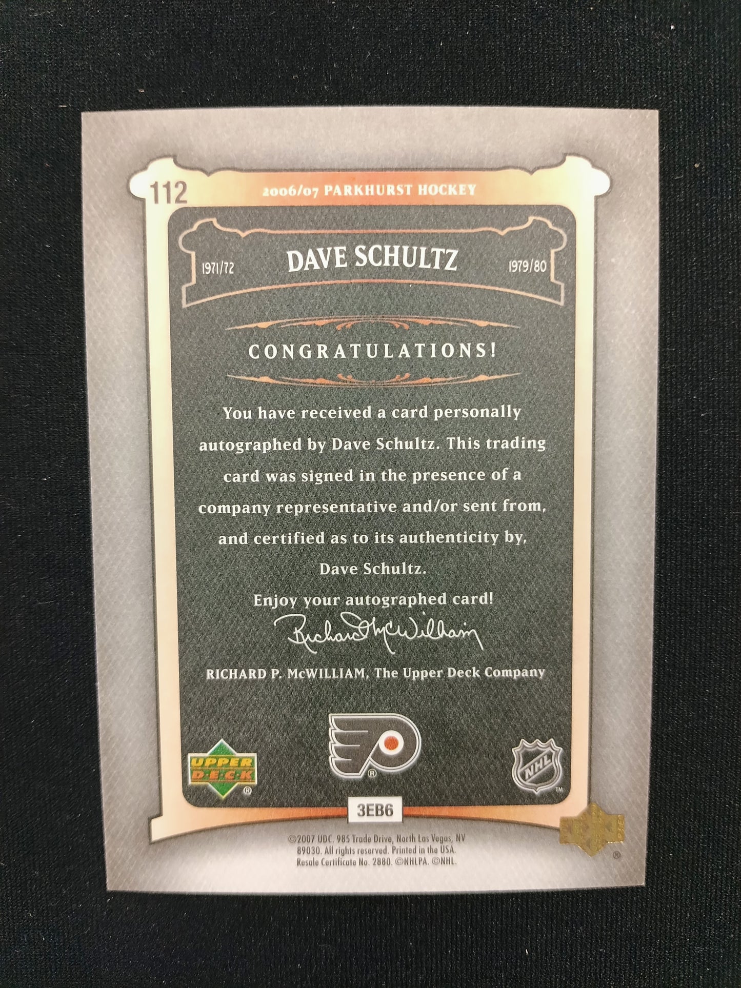 Dave Schultz #112 Parkhurst Auto