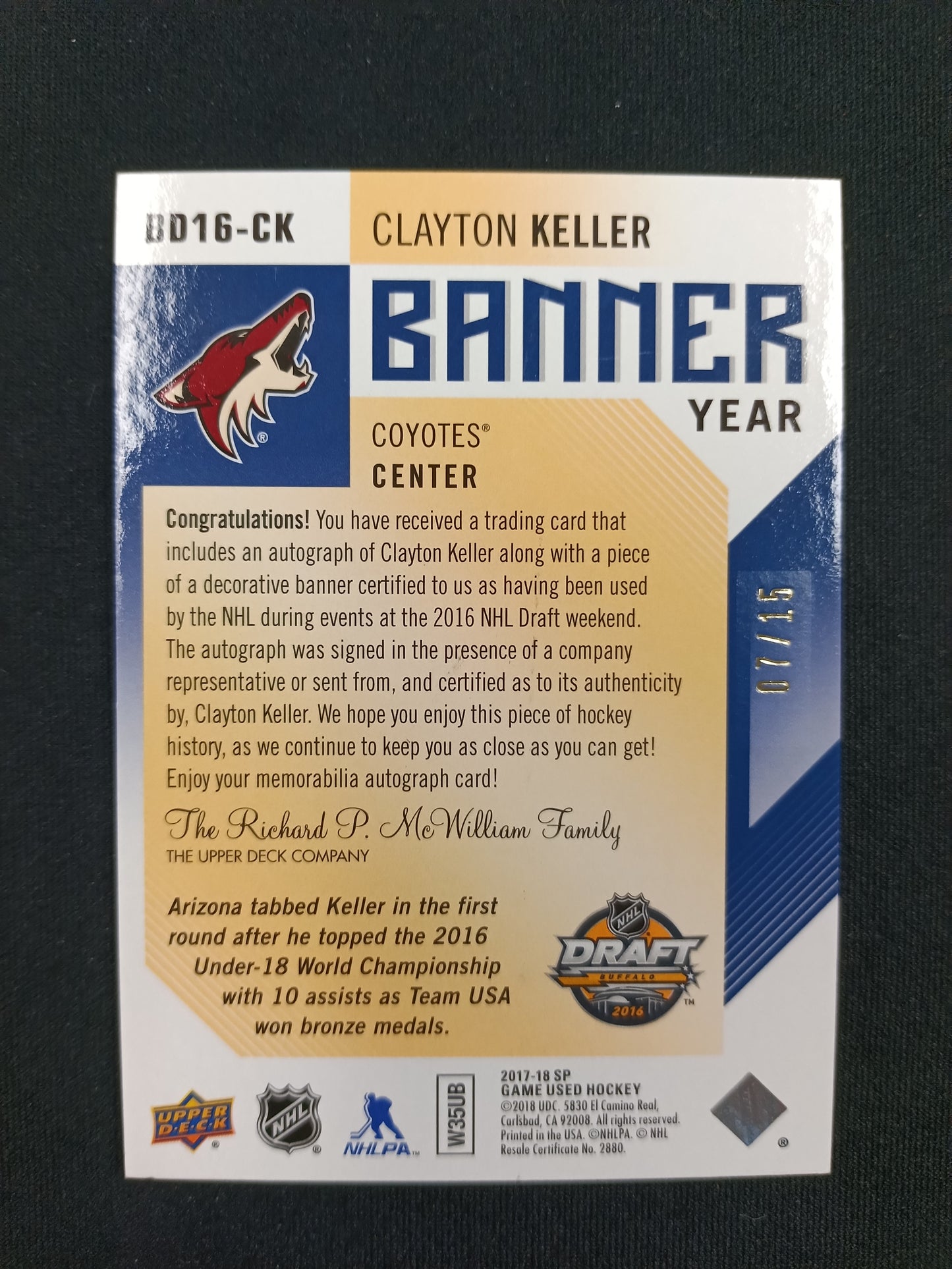 07/15 | Clayton Keller #BD16-CK Banner Year Auto Patch