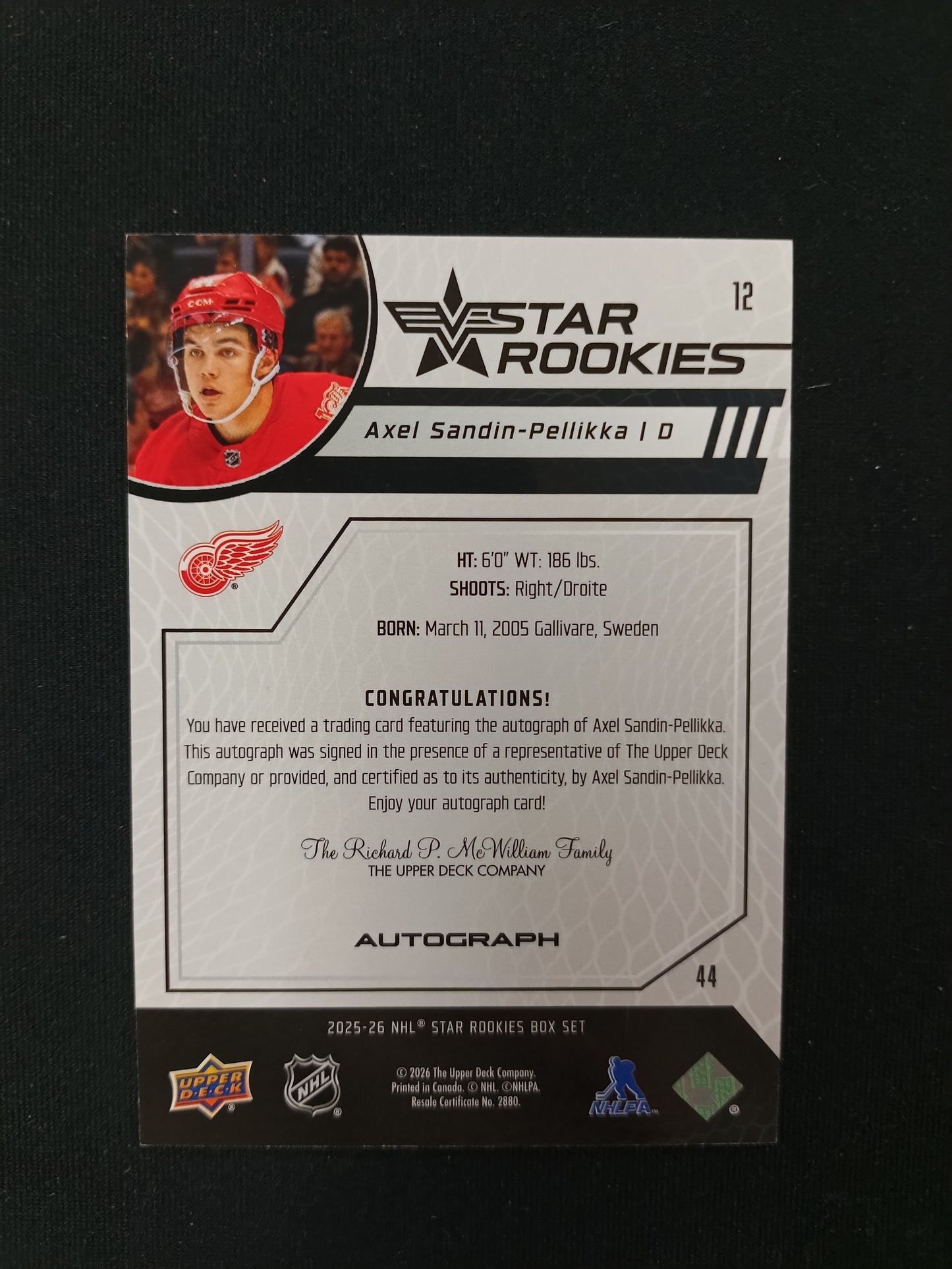 Axel Sandin-Pellikka #12 Star Rookies [Autograph]