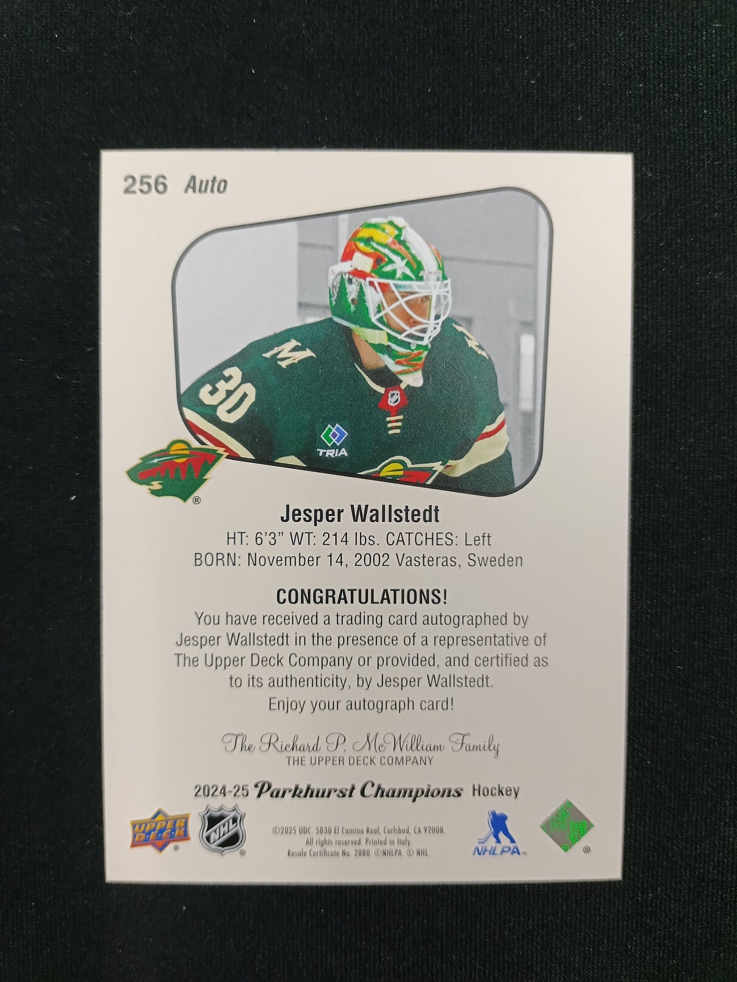 Jesper Wallstedt 24-25 Parkhurst Champions Hockey Auto