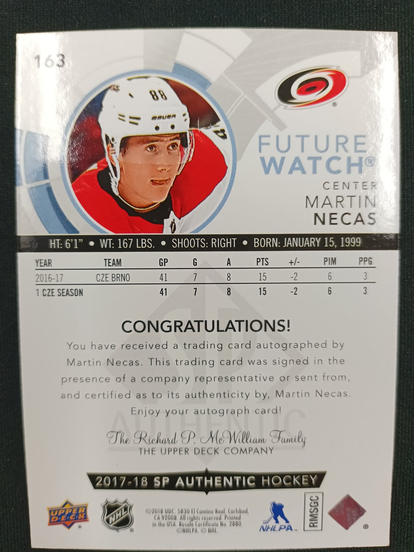 294/999 | Martin Necas #163 Future Watch Auto