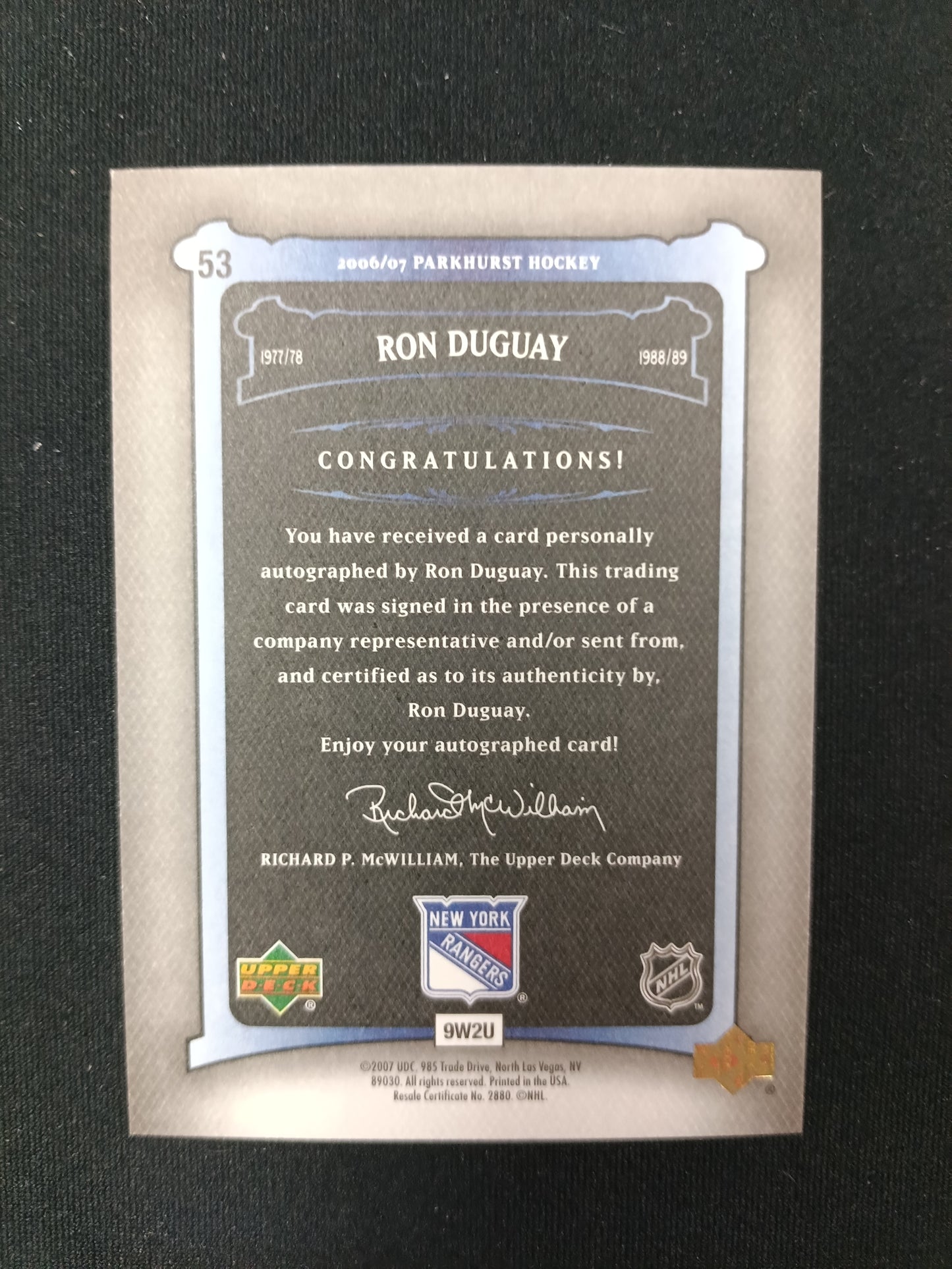 Ron Duguay #53 Parkhurst Auto