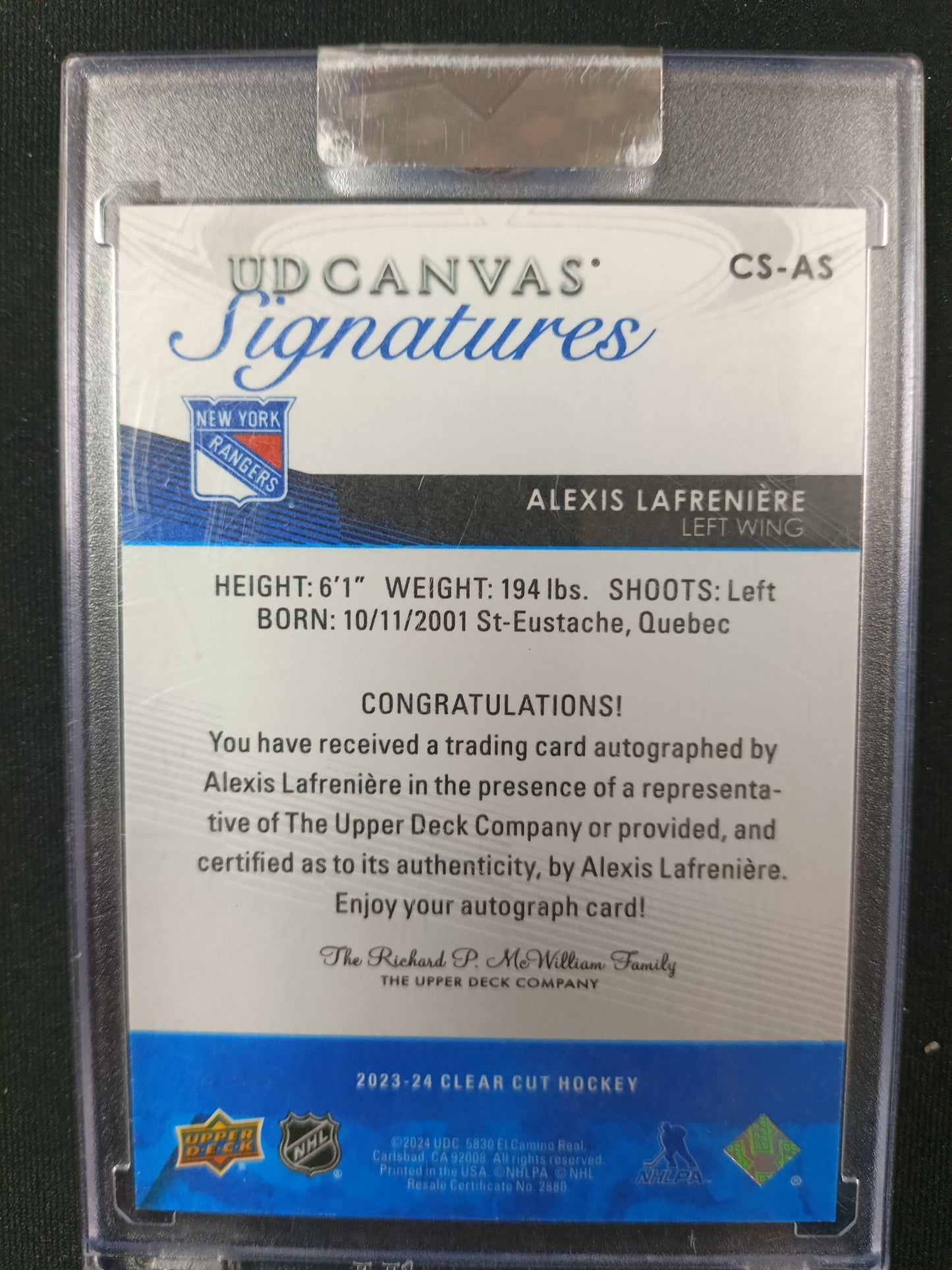 Alexis Lafreniere #CS-AS UD Canvas Signatures