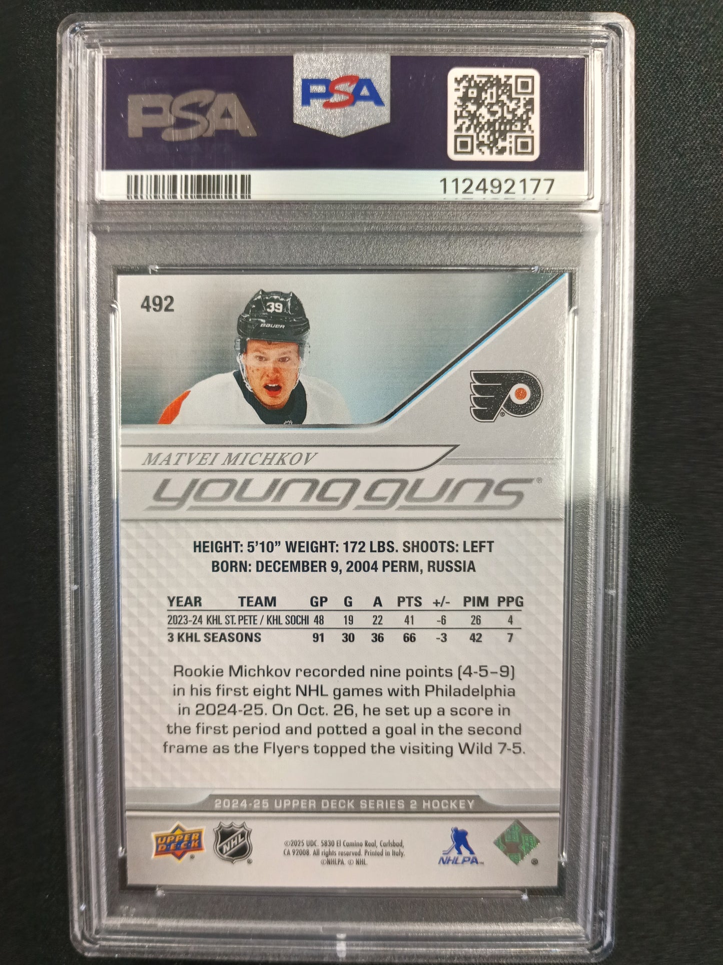 [PSA 10] Matvei Michkov Young Guns #492